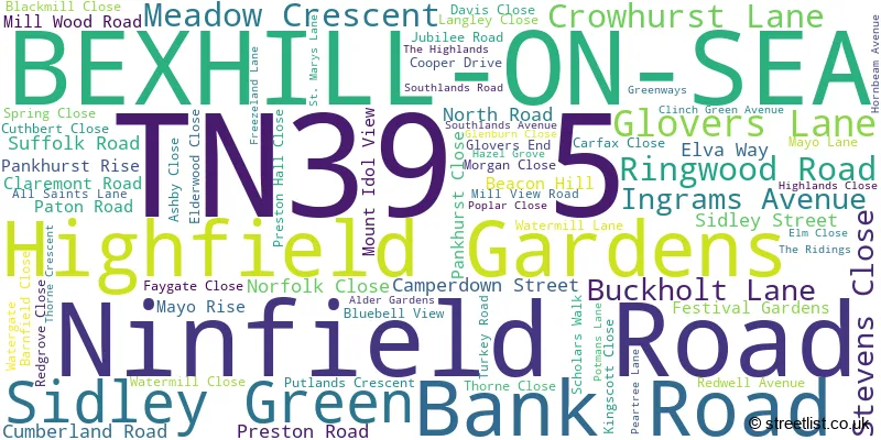 A word cloud for the TN39 5 postcode